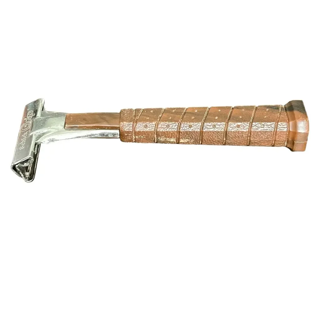 Vintage Schick Grip Razor Tennis Racket Wrapped Handle Brown Single Edge Safety